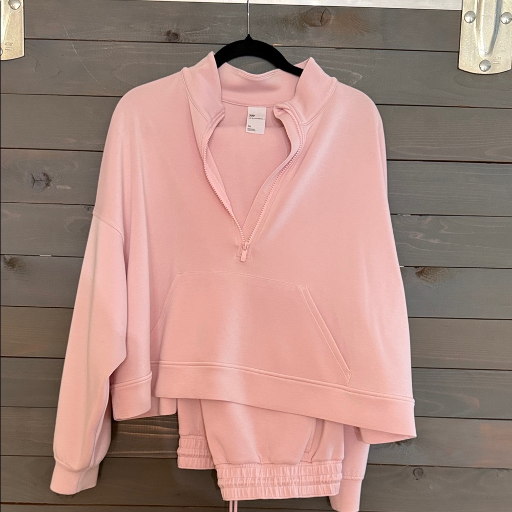 Pink Quarter-Zip Sweatshirt and wide-leg  Set- All in motion!